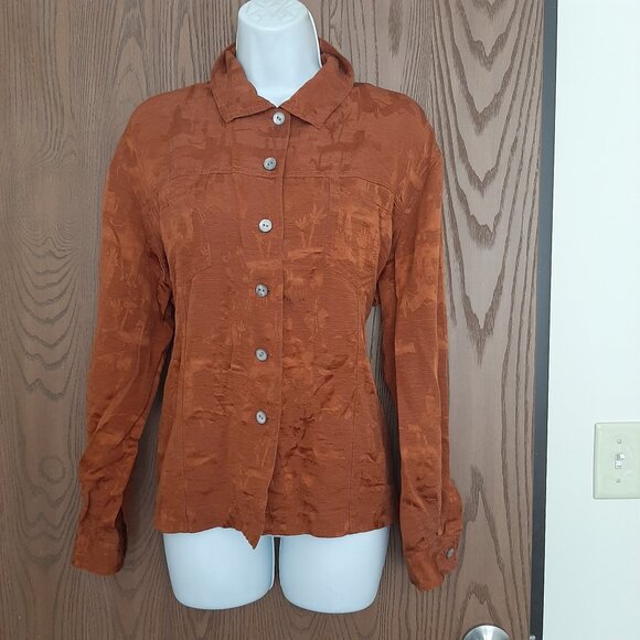 Chico's Design Tops - Chico's Design Silk Linen Brown Two Pocket Blouse Size 3 XL Abstract Pattern